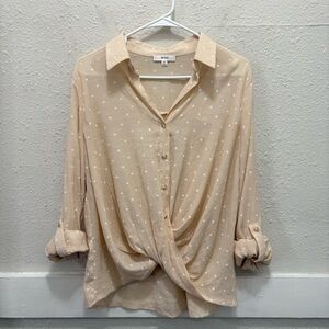 Mine Cream and White Polka Dot Button Down Twist Front Top M
